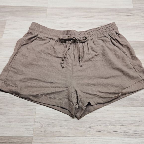 LOVE TREE  Womens Brown Linen Drawstring Shorts Size Large - Picture 2 of 8